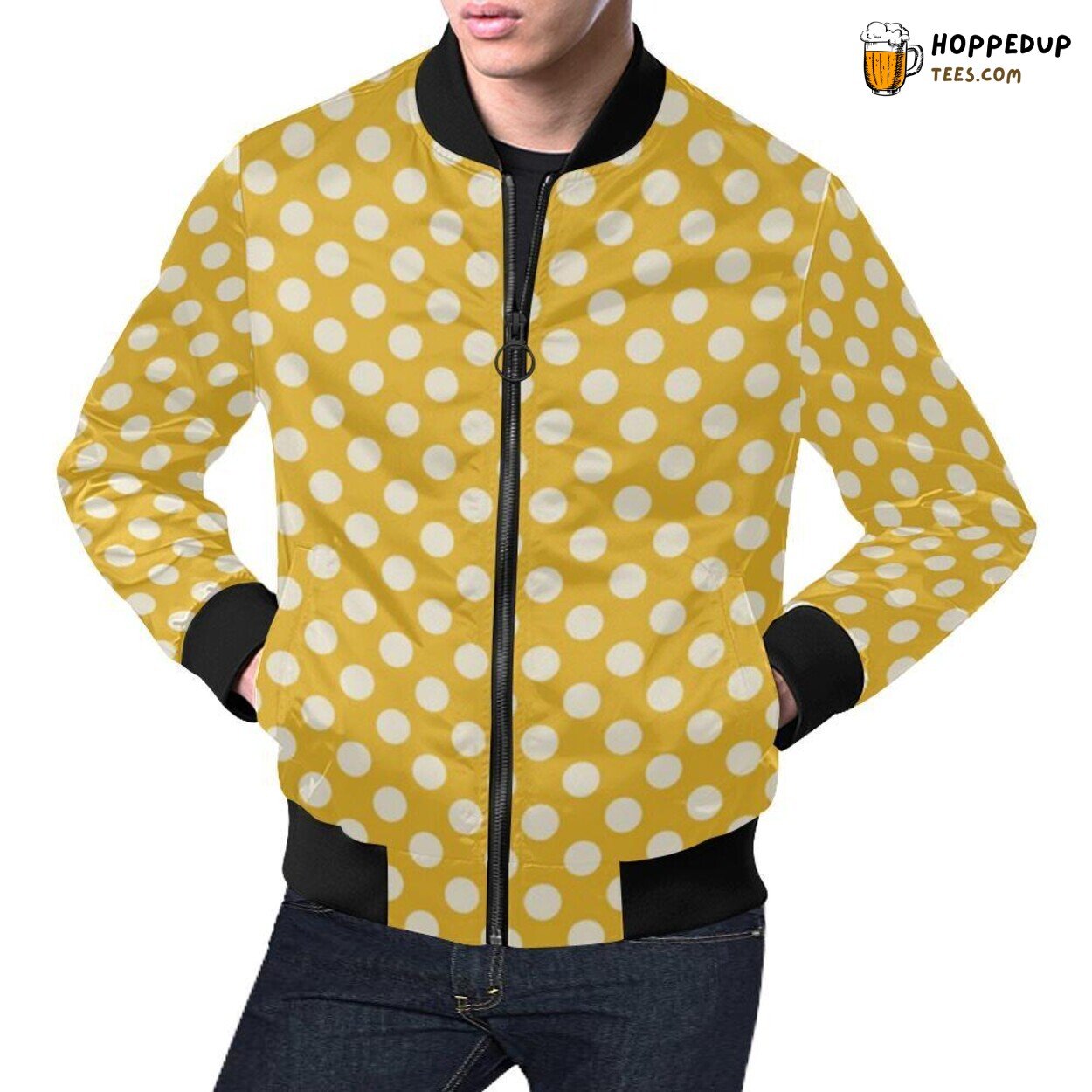 Men’s Bomber Jacket Yellow White Polka Dot Classic Pattern Print