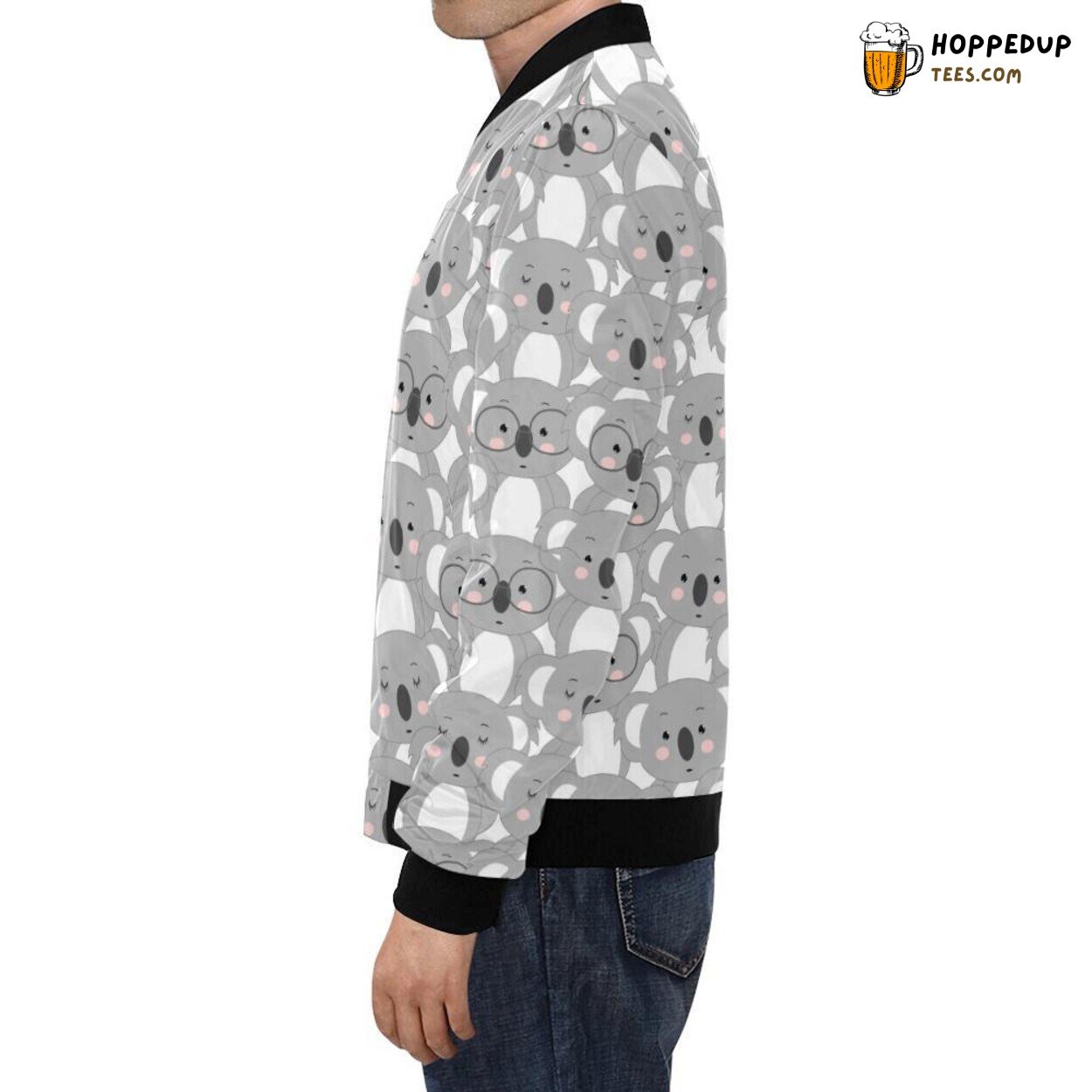 Men’s Fashion Bomber Jacket Styled with Koala Pattern Print