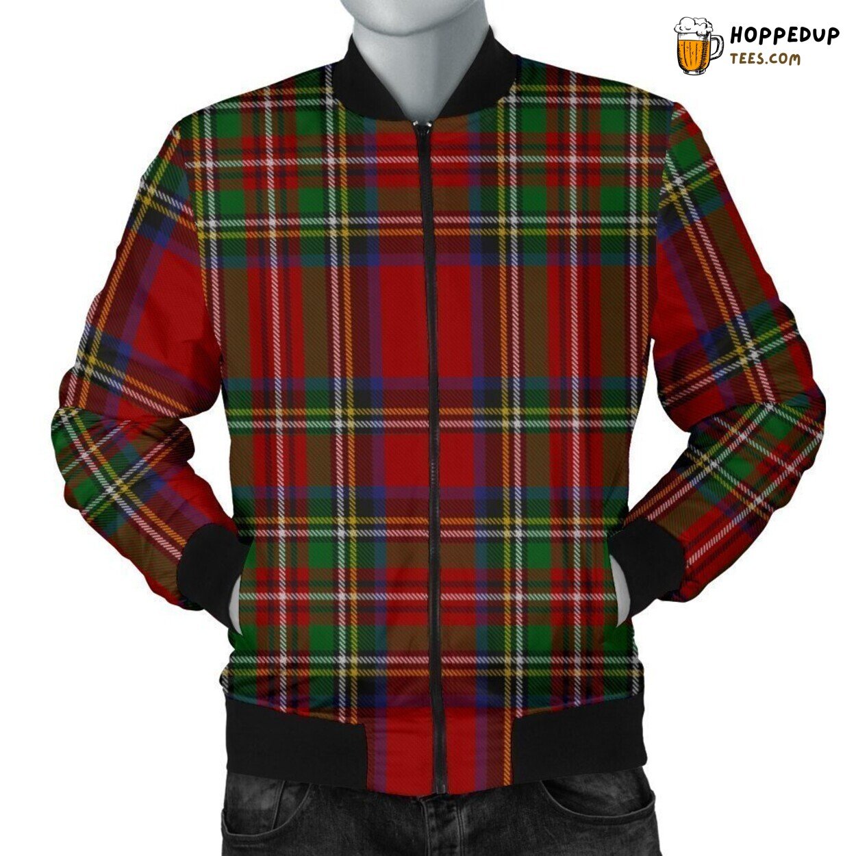 Men’s Red Plaid Tartan Classic Authentic Bomber Jacket Design Trend Look