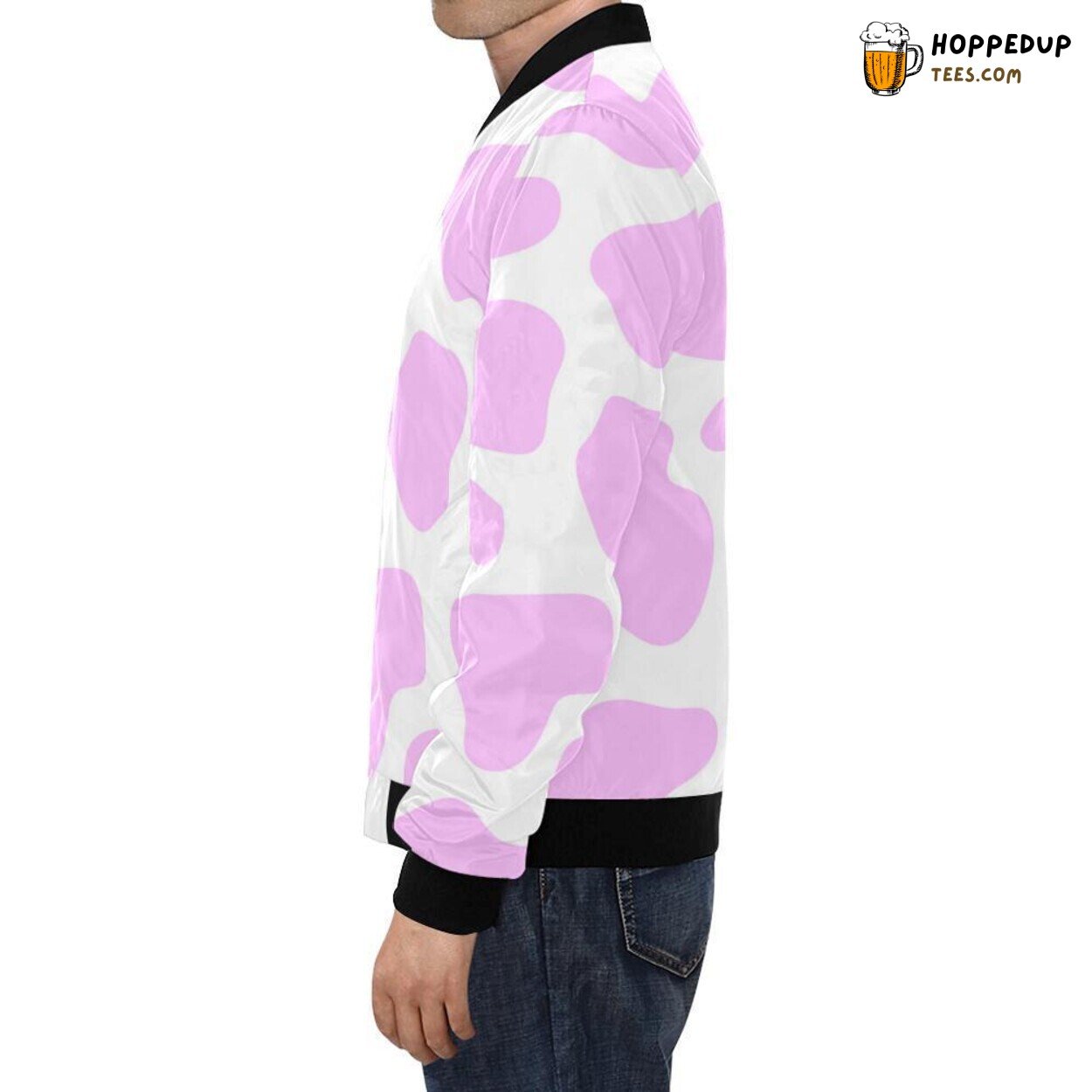 Men’s Stylish Bomber Jacket Pink Cow Design Pattern Exclusive Print Look