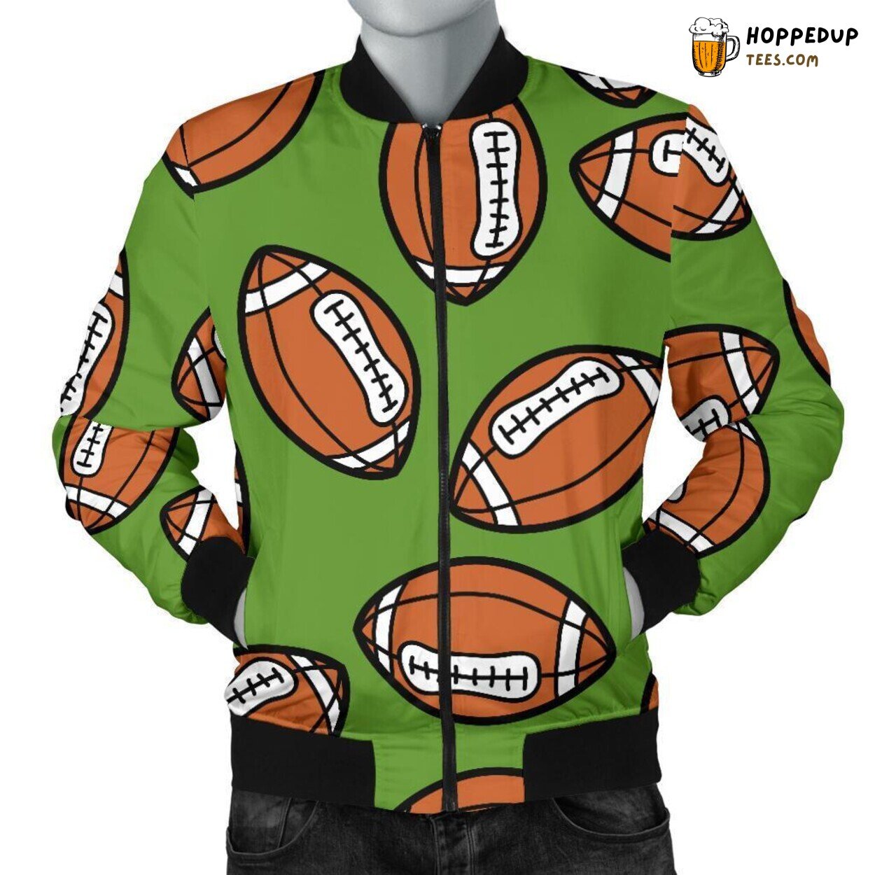 Men’s Stylish Bomber Jacket with American Football Print Pattern