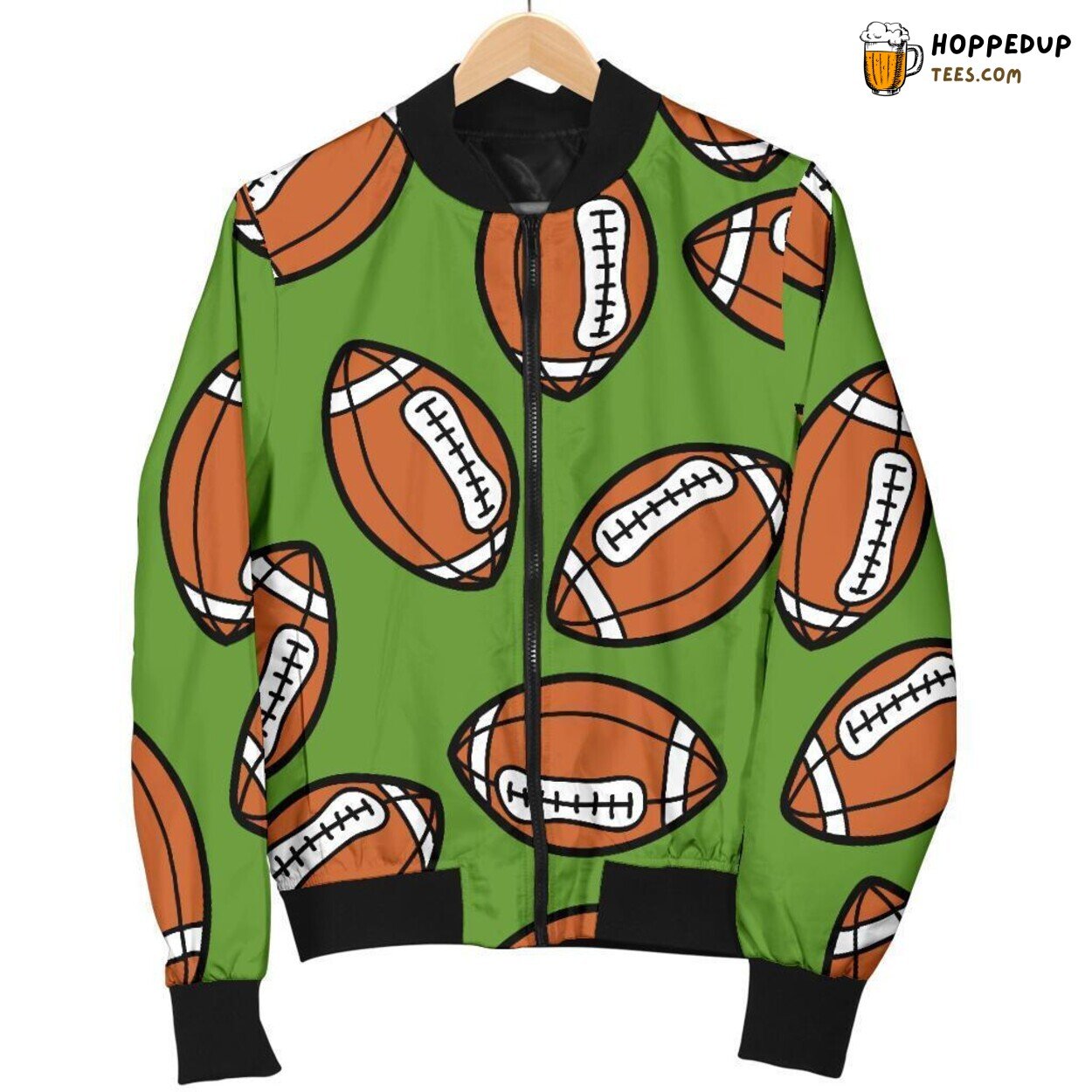 Men’s Stylish Bomber Jacket with American Football Print Pattern