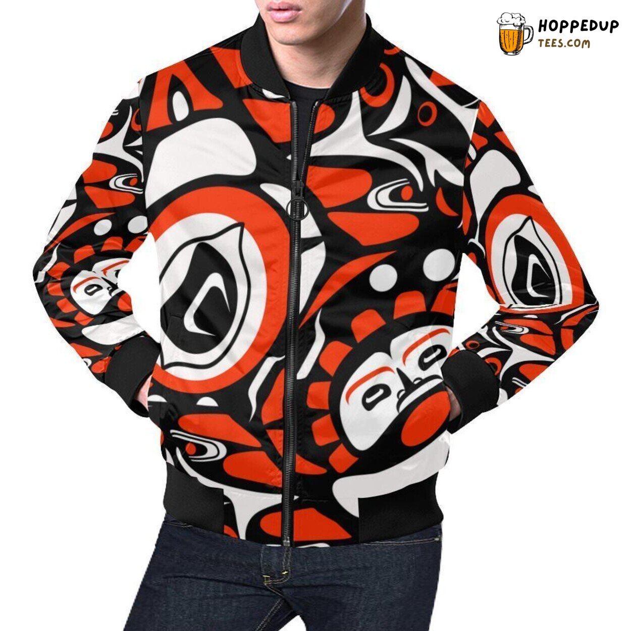 Men’s Stylish Bomber Jacket with Navajo Aztec Tribal Native American Patterns