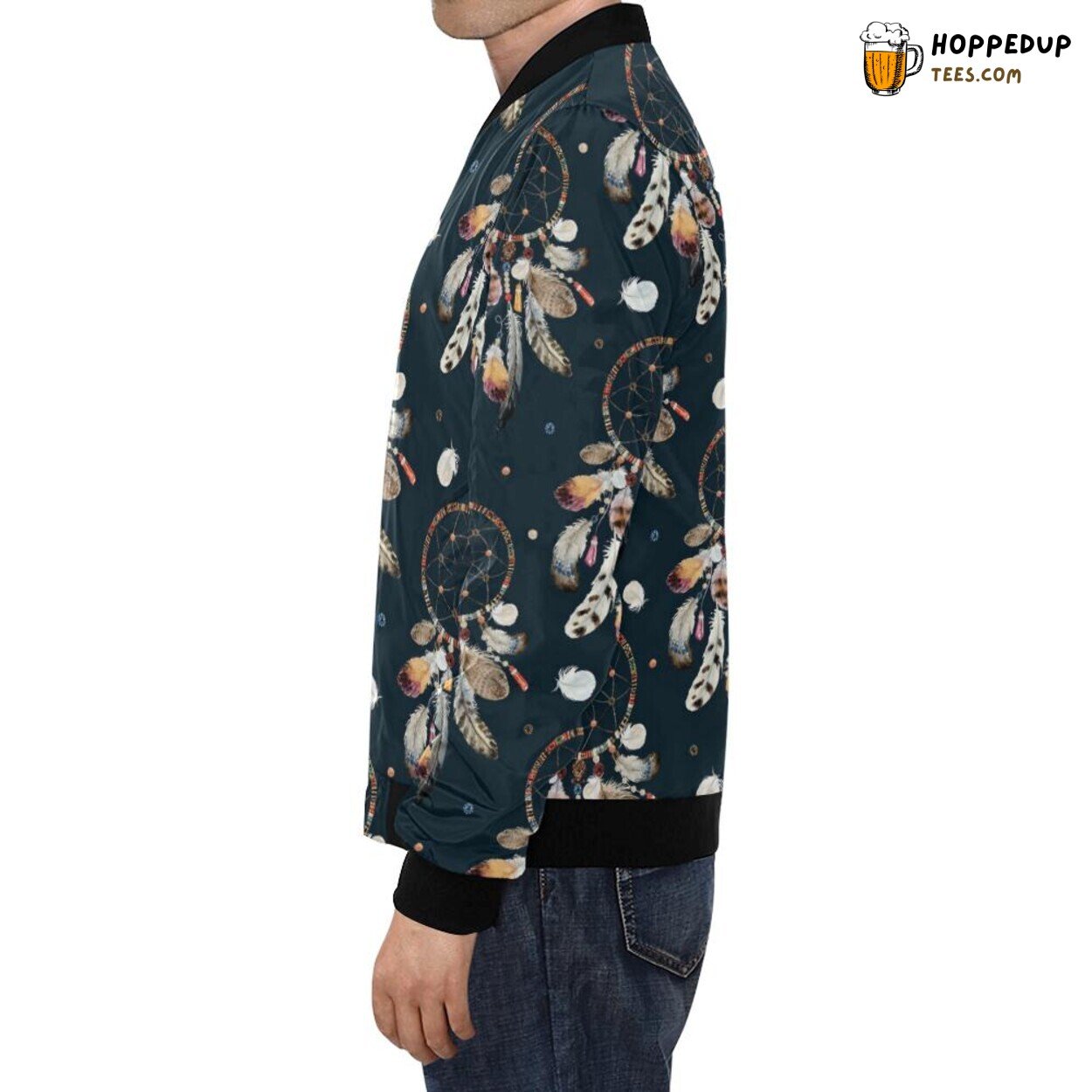 Men’s Unique Feather & Dream Catcher Pattern Bomber Jacket Boho Style