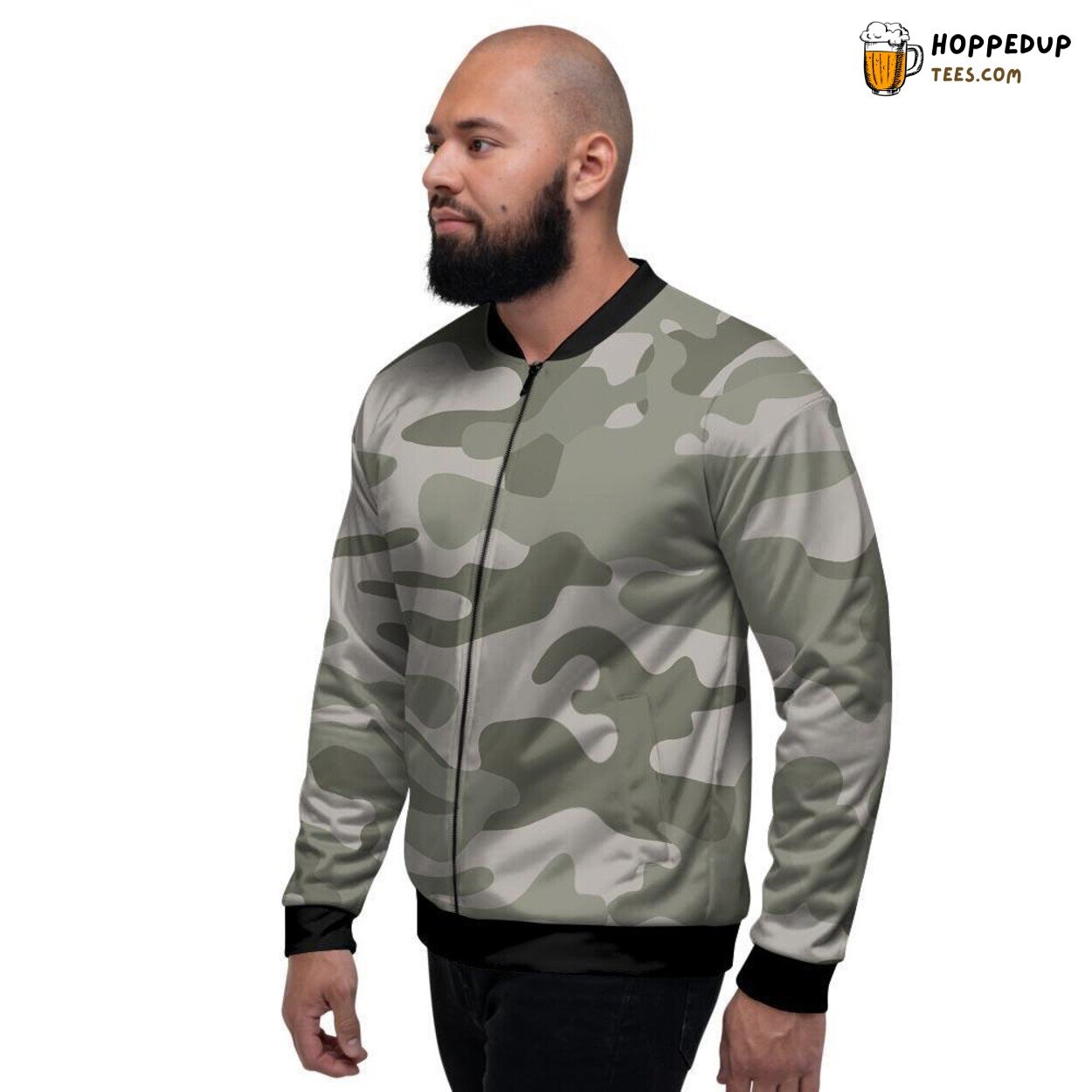 Merging Grey Green Camouflage Men’s Bomber Jacket Jungle Meets Urban Print