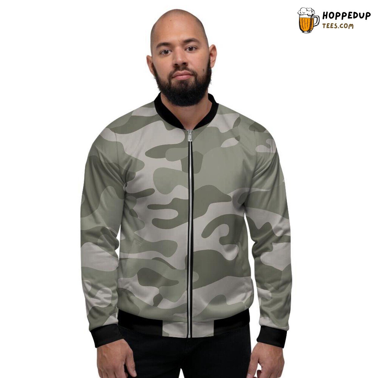 Merging Grey Green Camouflage Men’s Bomber Jacket Jungle Meets Urban Print
