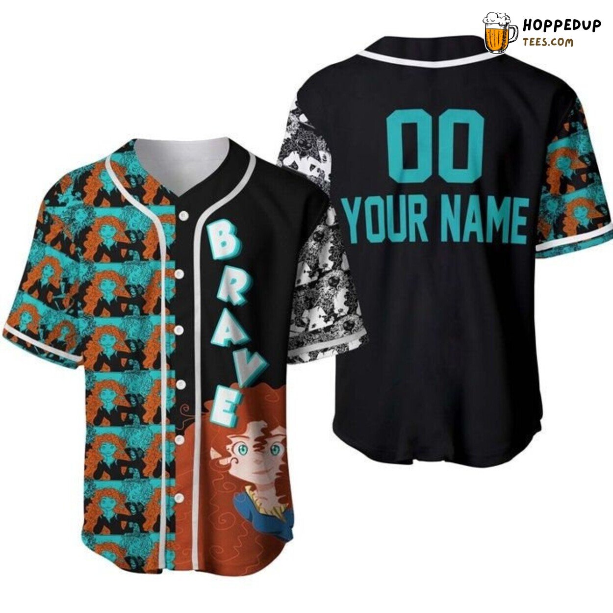 Merida Brave Disney Black Teal Orange Casual Baseball Jersey