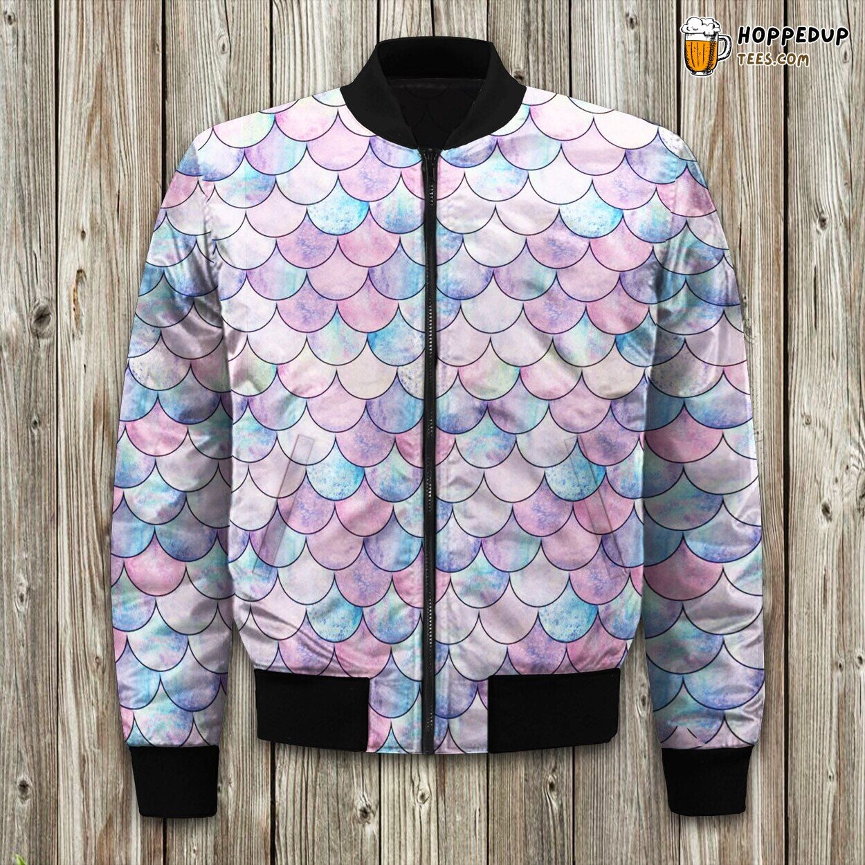 Mermaid Scale Pattern Winter Bomber Jacket Designer Elite Series