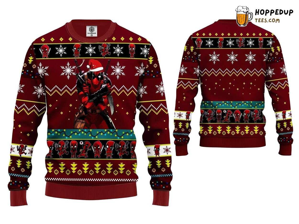 Merry Christmas Deadpool Ugly Sweater Superhero Themed Xmas Wear