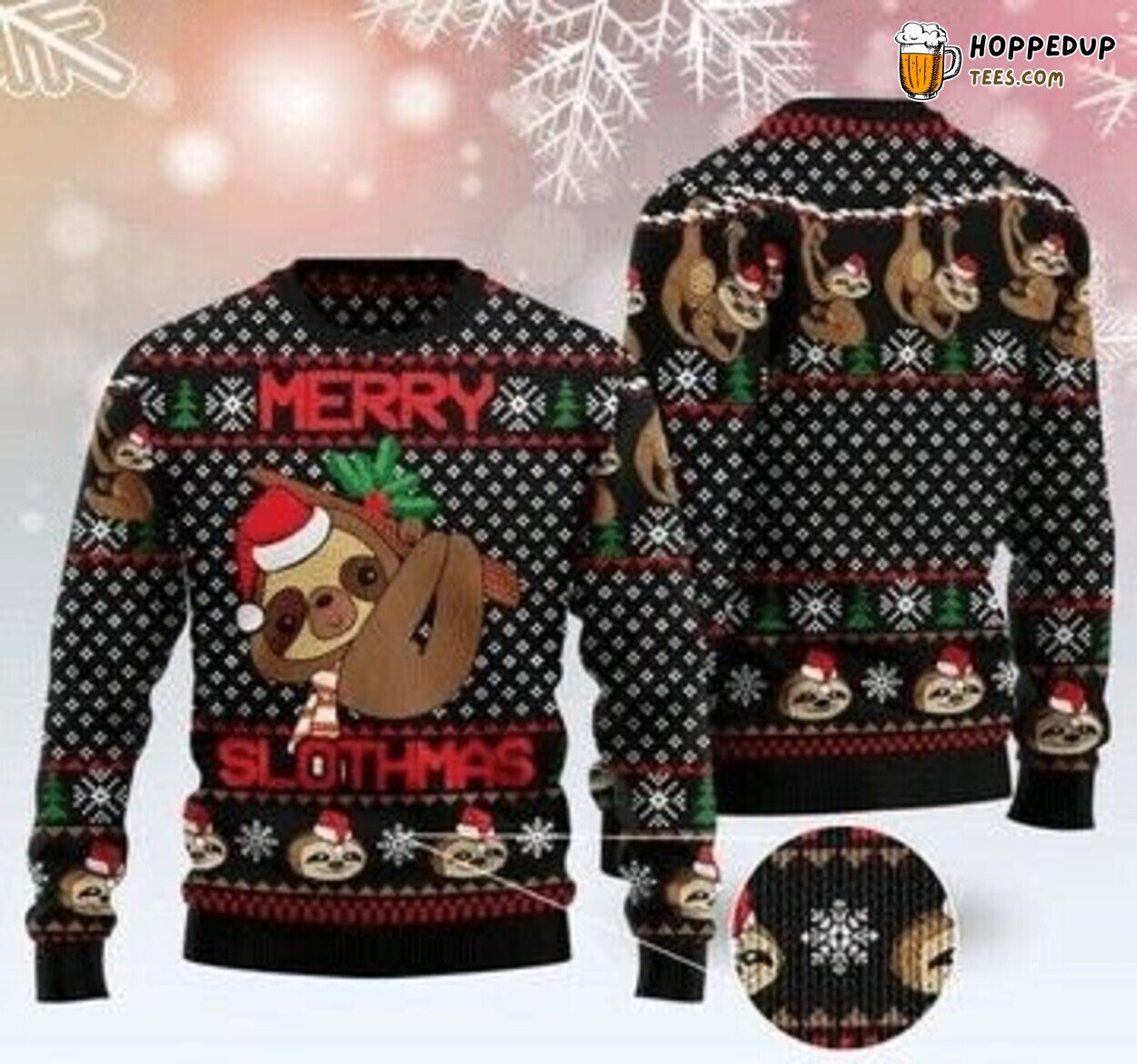 Merry Slothmas Themed Ugly Christmas Sweater Knitted Festive Design
