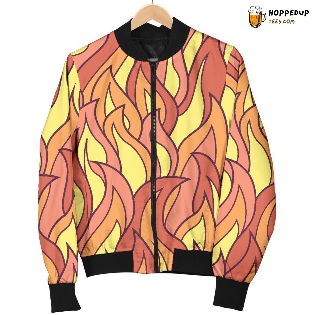 Mesmerizing Fire Dance Men’s Bomber Jacket Unique Pattern Design Display