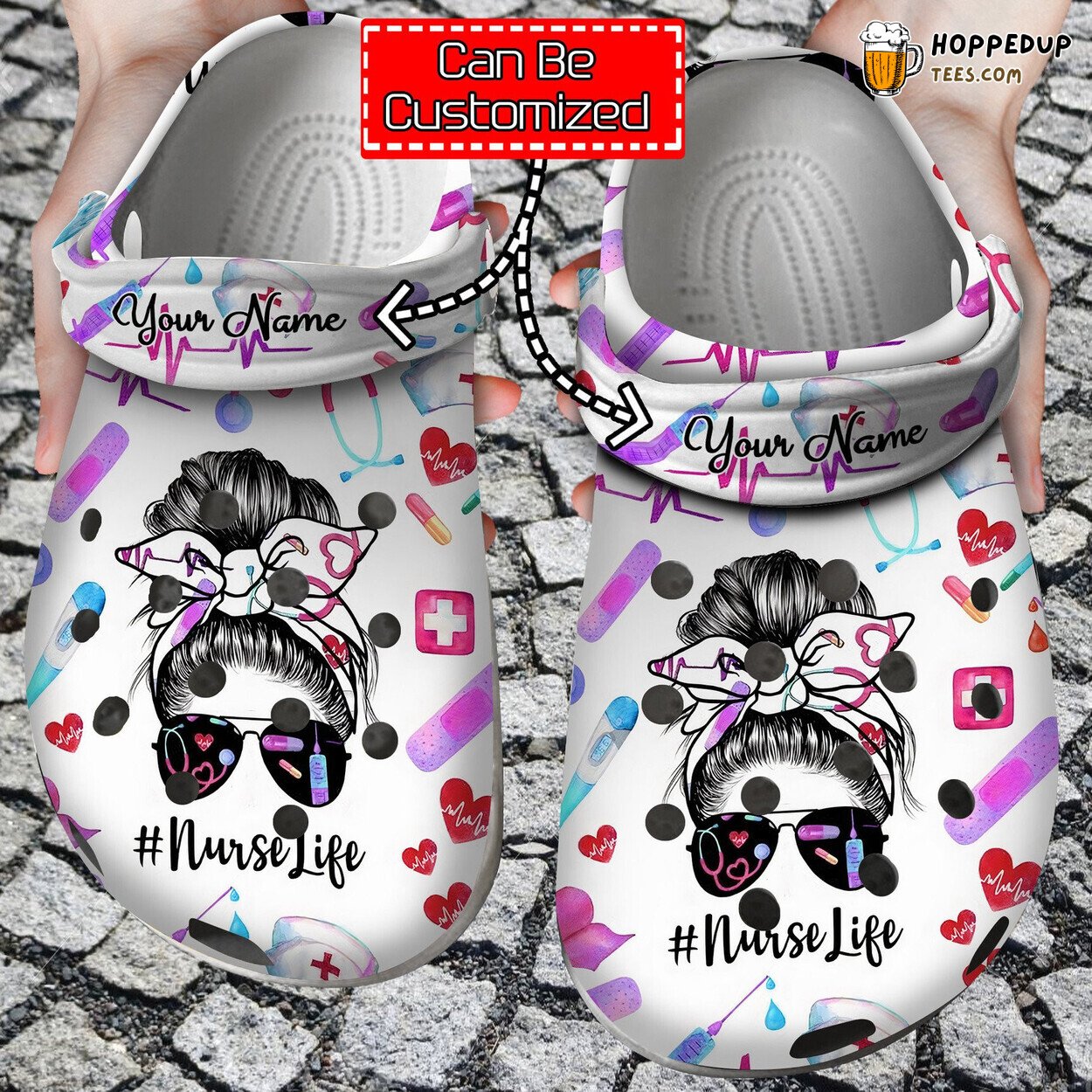 Messy Bun Hair Nurse Life Theme Comfortable Clogs Healthcare Shoes