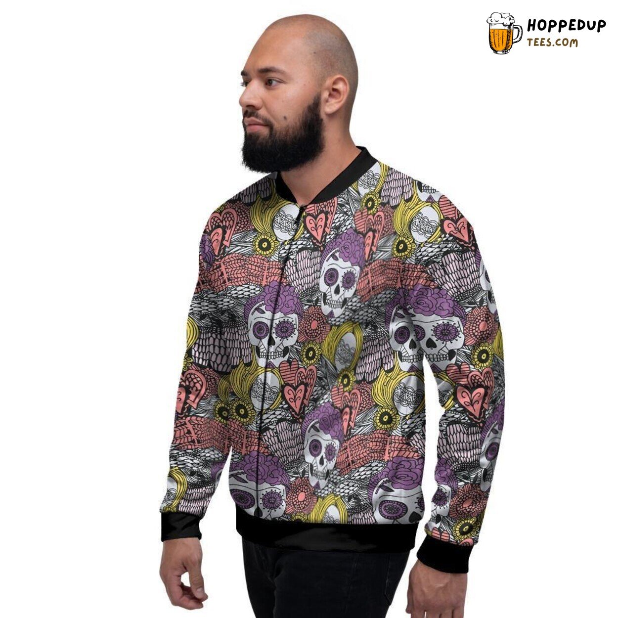 Mexican Culture Inspired Skull Design Men’s Bomber Jacket Day of the Dead Tribute