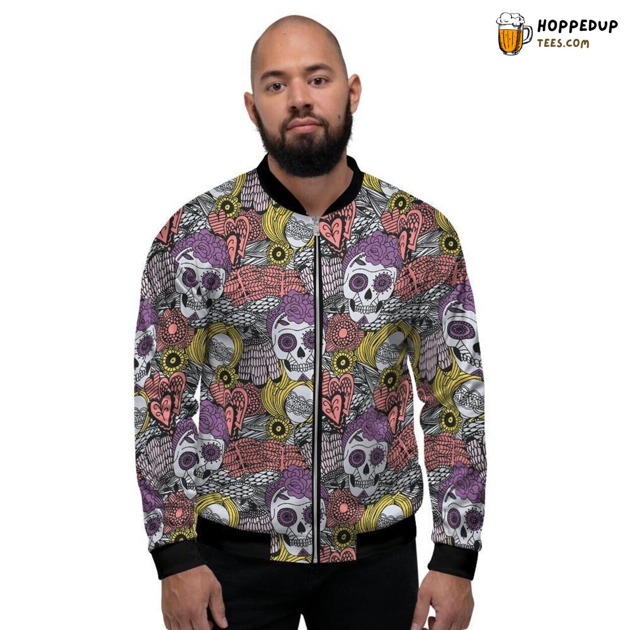 Mexican Culture Inspired Skull Design Men’s Bomber Jacket Day of the Dead Tribute