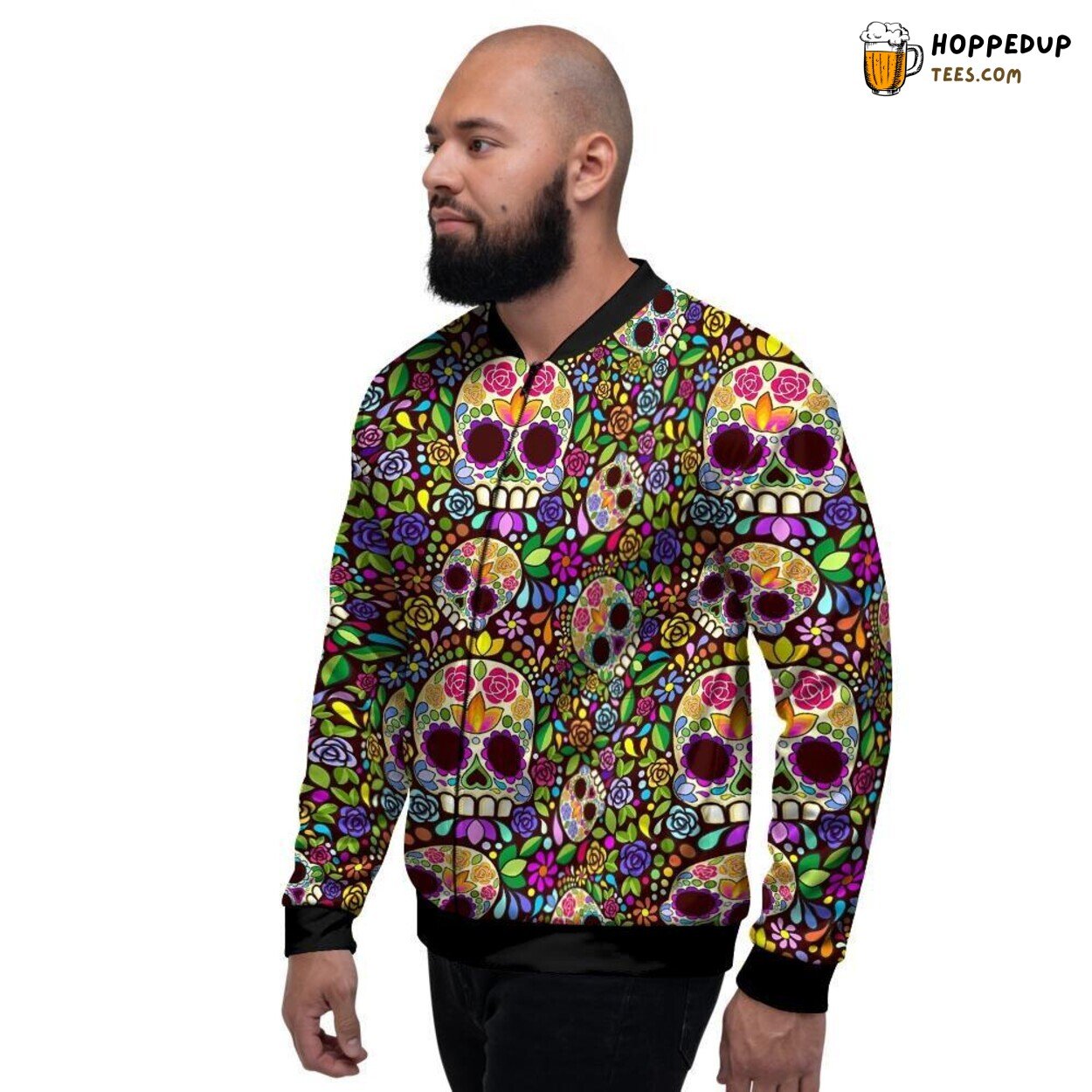 Mexican Floral Sugar Skull Art Men’s Bomber Jacket Vibrant Cultural Fashion
