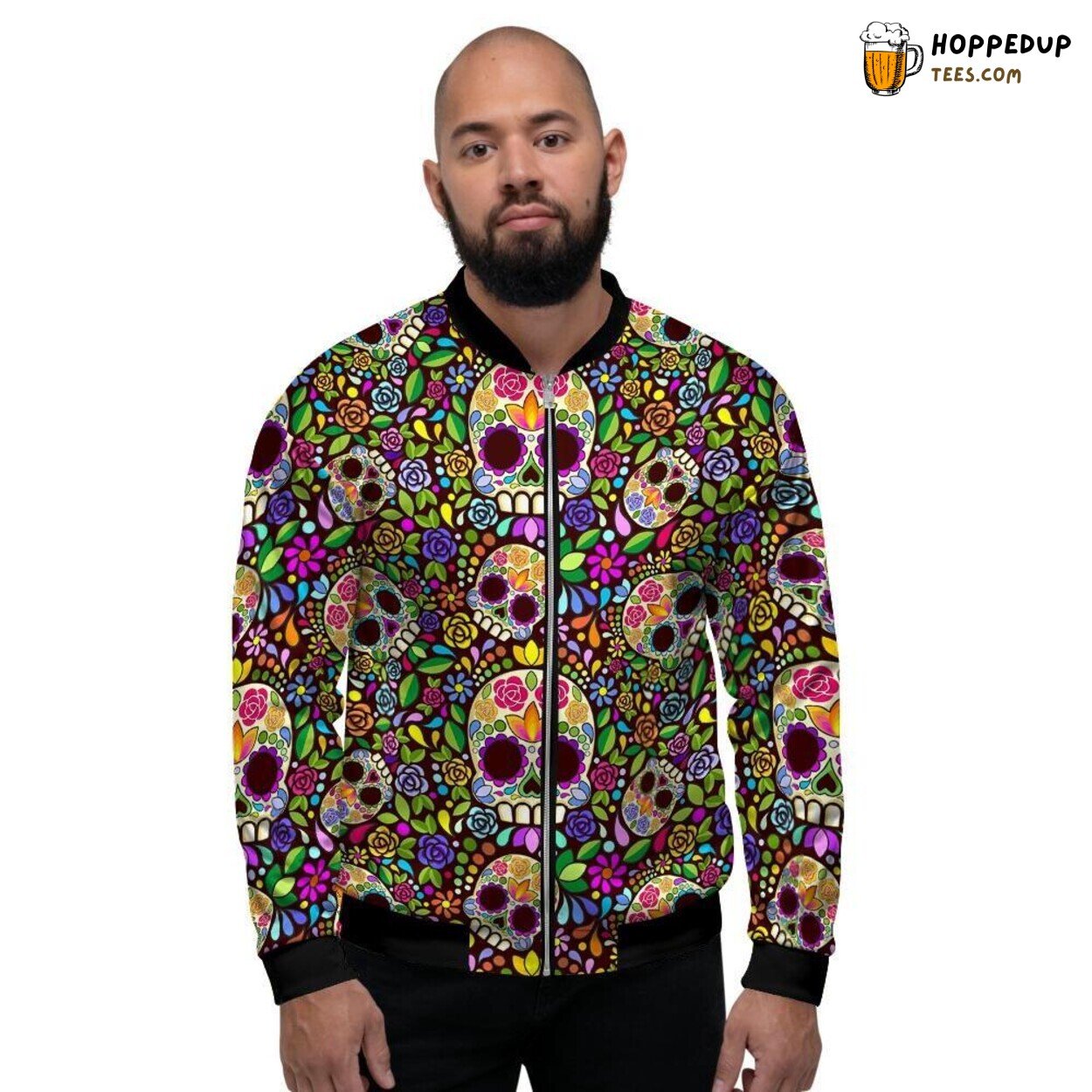 Mexican Floral Sugar Skull Art Men’s Bomber Jacket Vibrant Cultural Fashion