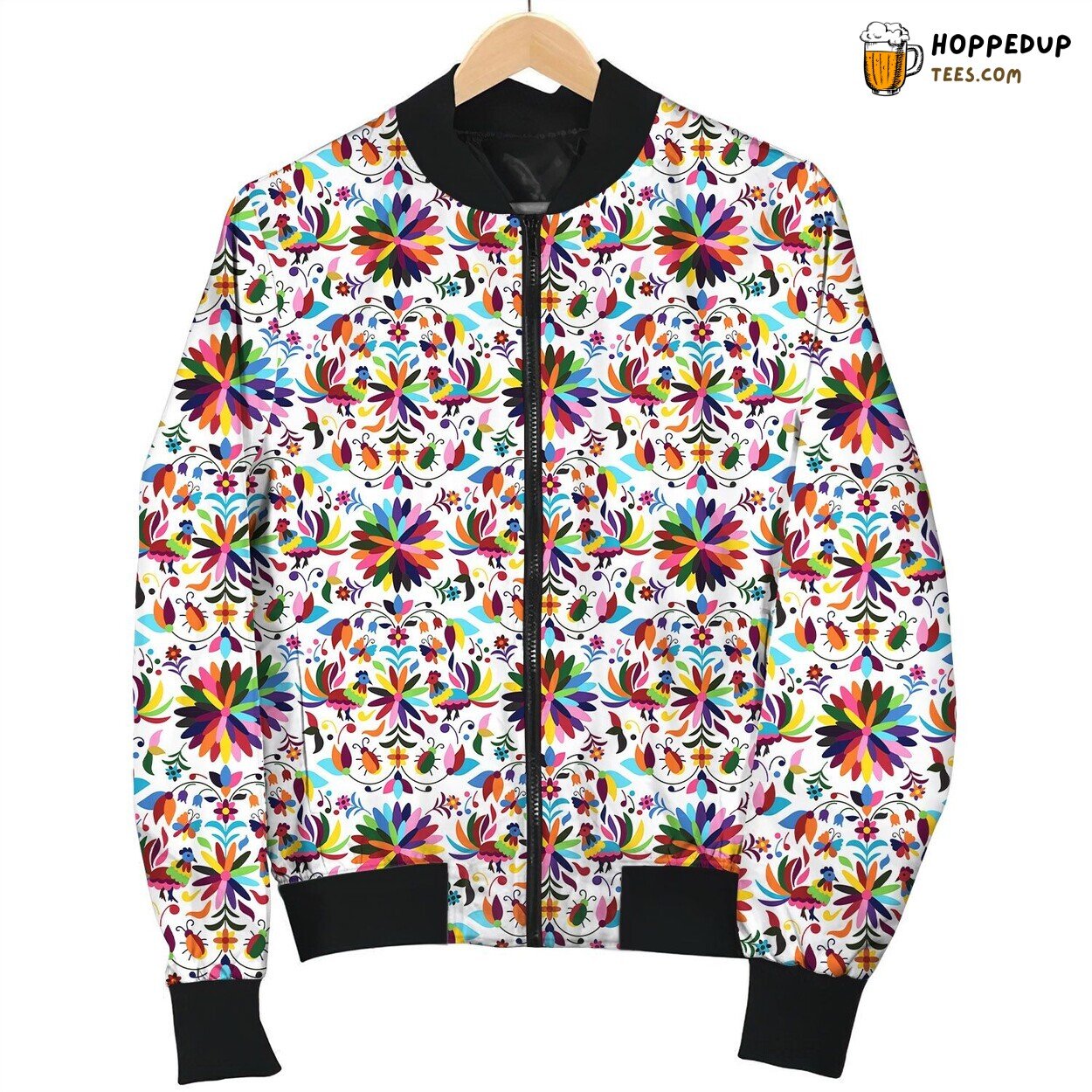 Mexican Flower Pattern Bomber Jacket
