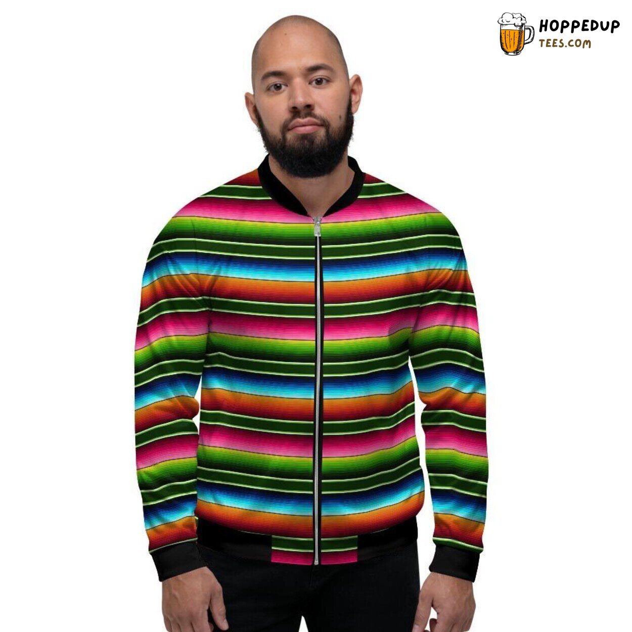 Mexican Serape Baja Inspired Men’s Bomber Jacket Traditional Stripe Design