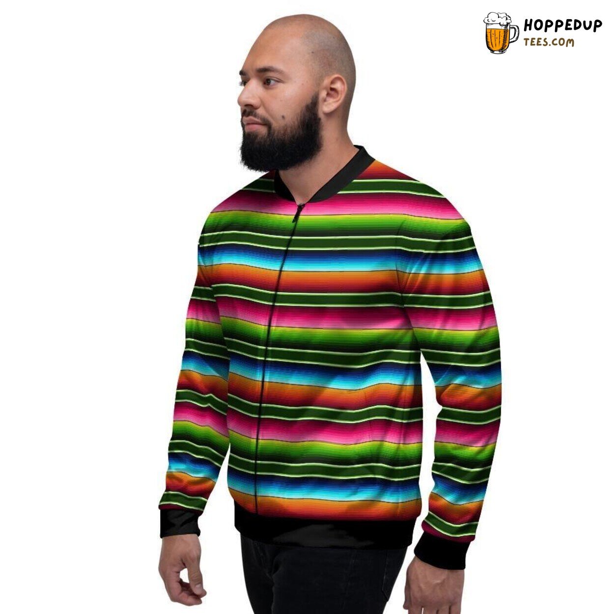 Mexican Serape Baja Inspired Men’s Bomber Jacket Traditional Stripe Design