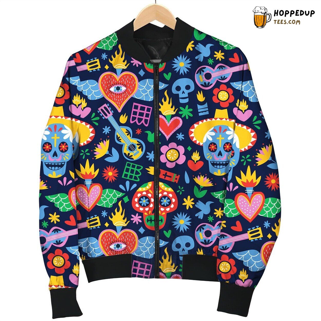 Mexican Skull Pattern Bomber Jacket