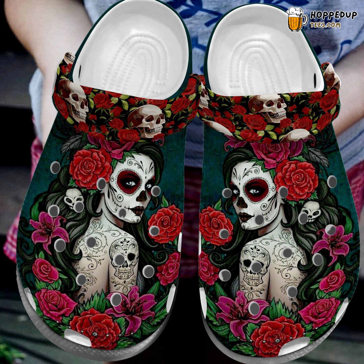 Mexican Sugar Skull Girl Tattoo Rose Flower Themed Comfortable Clogs