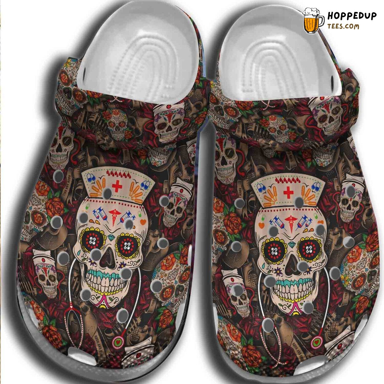Mexican Sugar Skull Nurse Crocbland Clog Shoes Birthday Gift