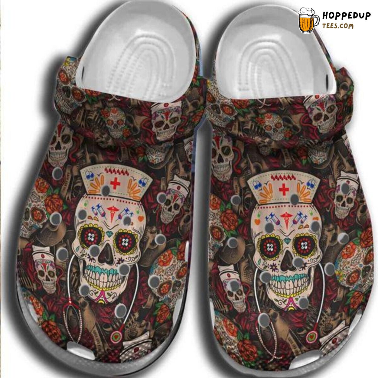 Mexican Sugar Skull Nurse Themed Birthday Gift Comfortable Clogs