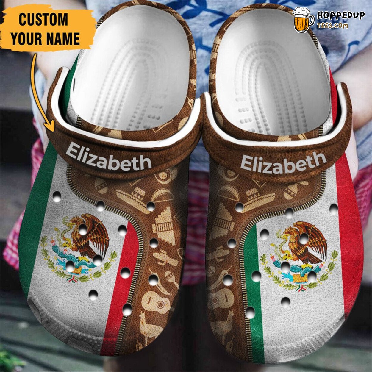Mexico Flag And Symbols Zipper Themed Classic Water Rubber Clog Shoes Comfy