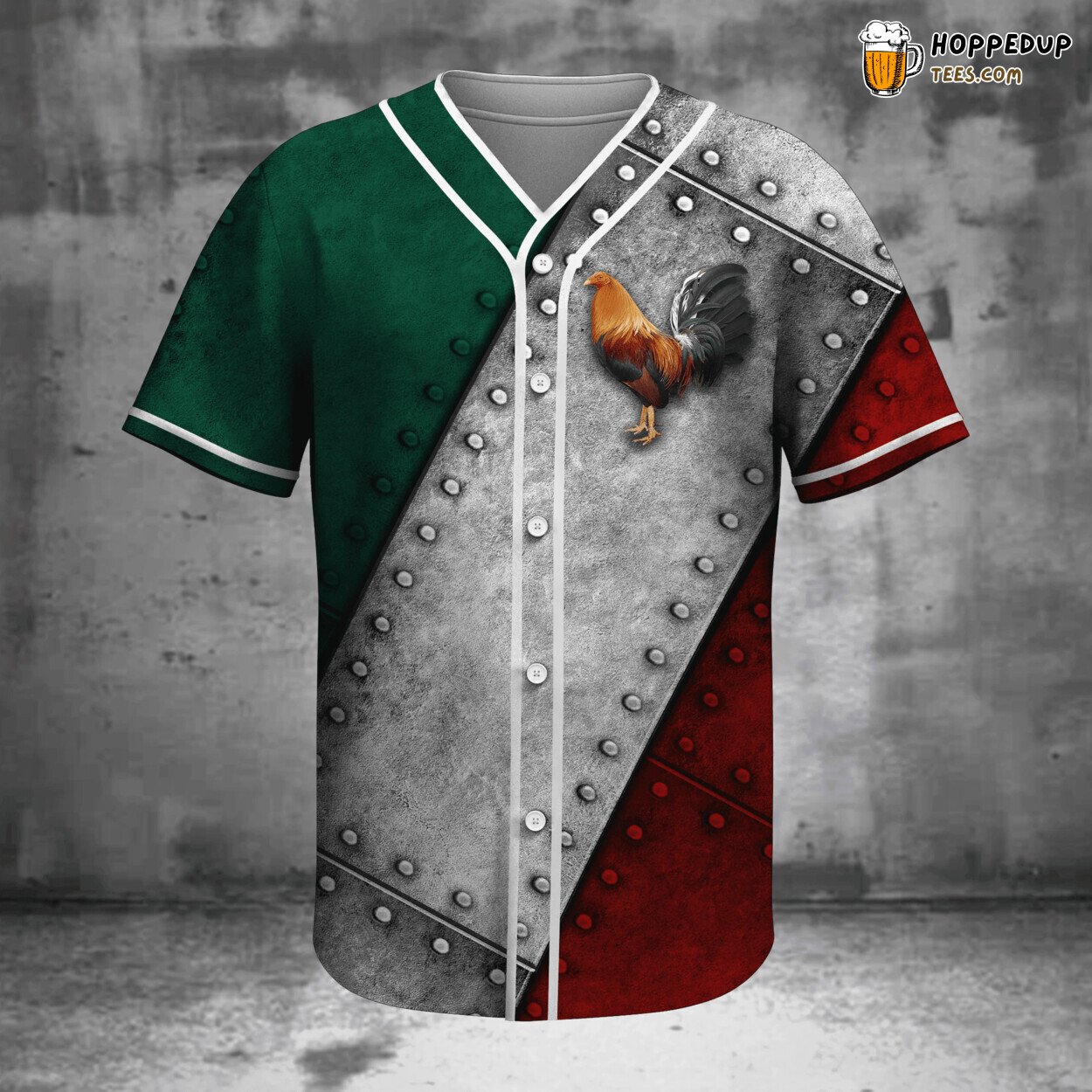 Mexico Rooster Flag Themed Baseball Jersey Unique Design Distinctive Style