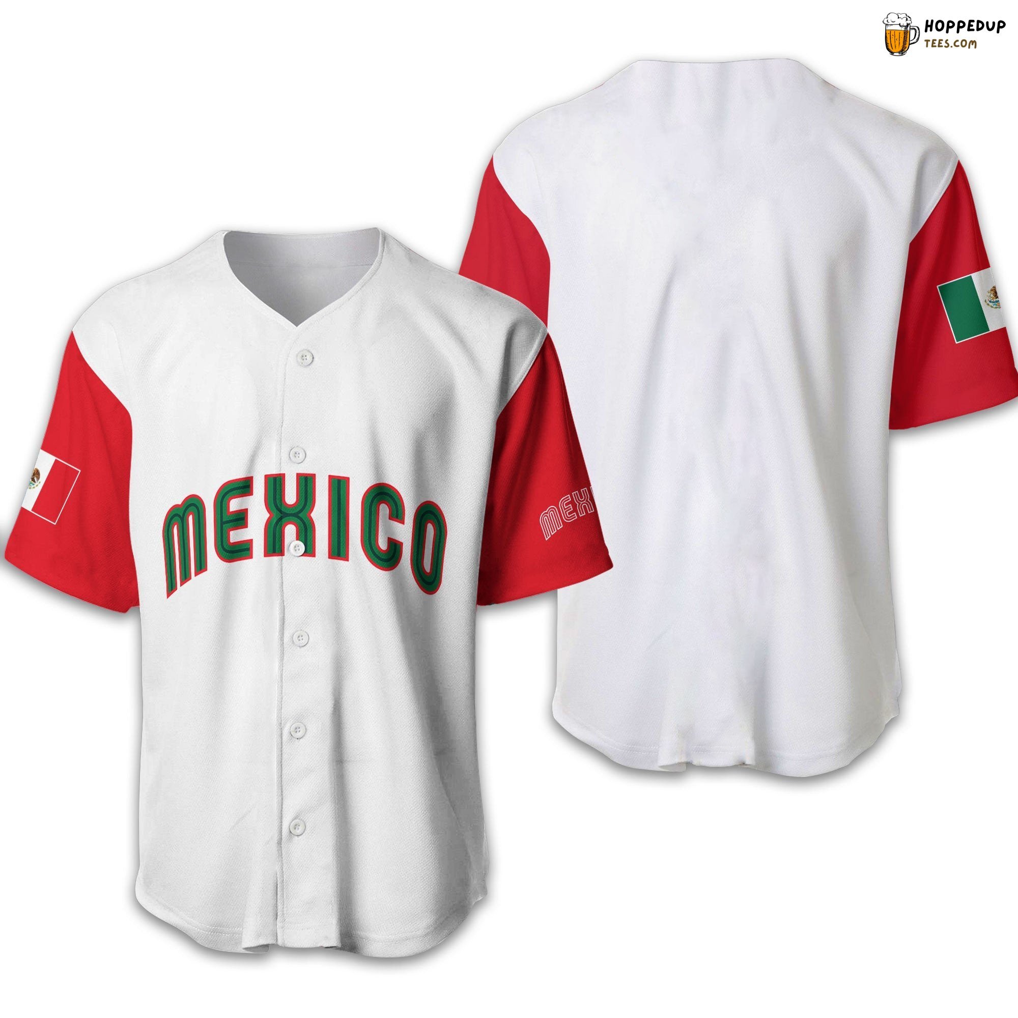 Mexico Themed White Red Baseball Jersey Distinctive Unique Design Look