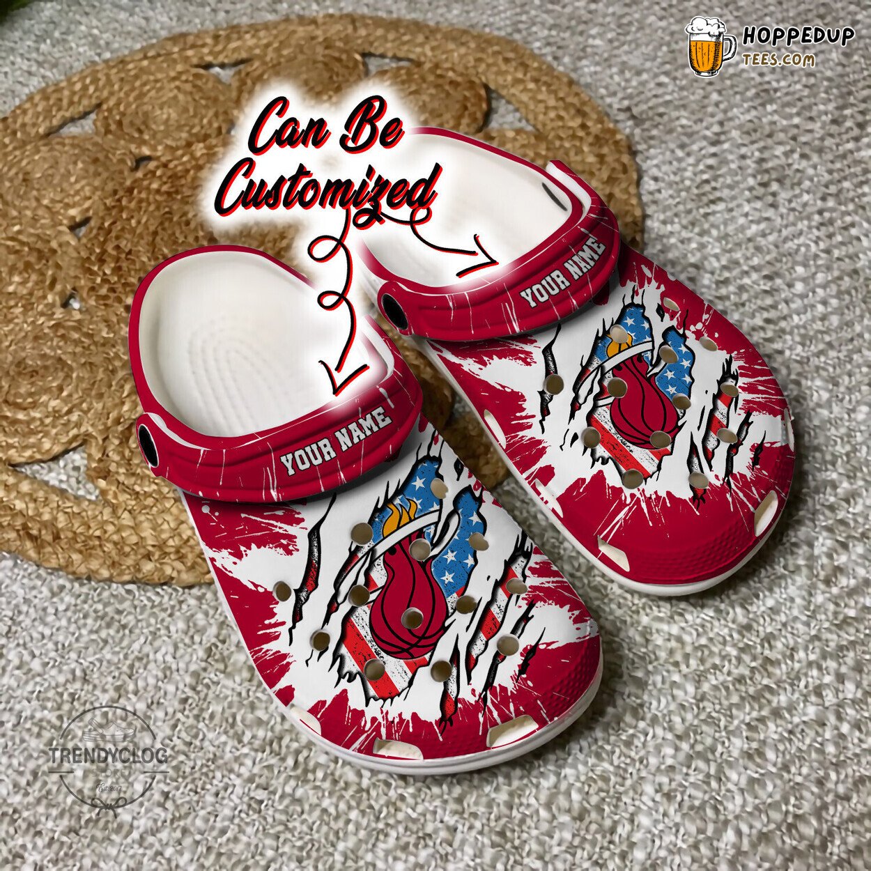 MHeats Basketball Ripped American Flag Personalized Clog Shoes
