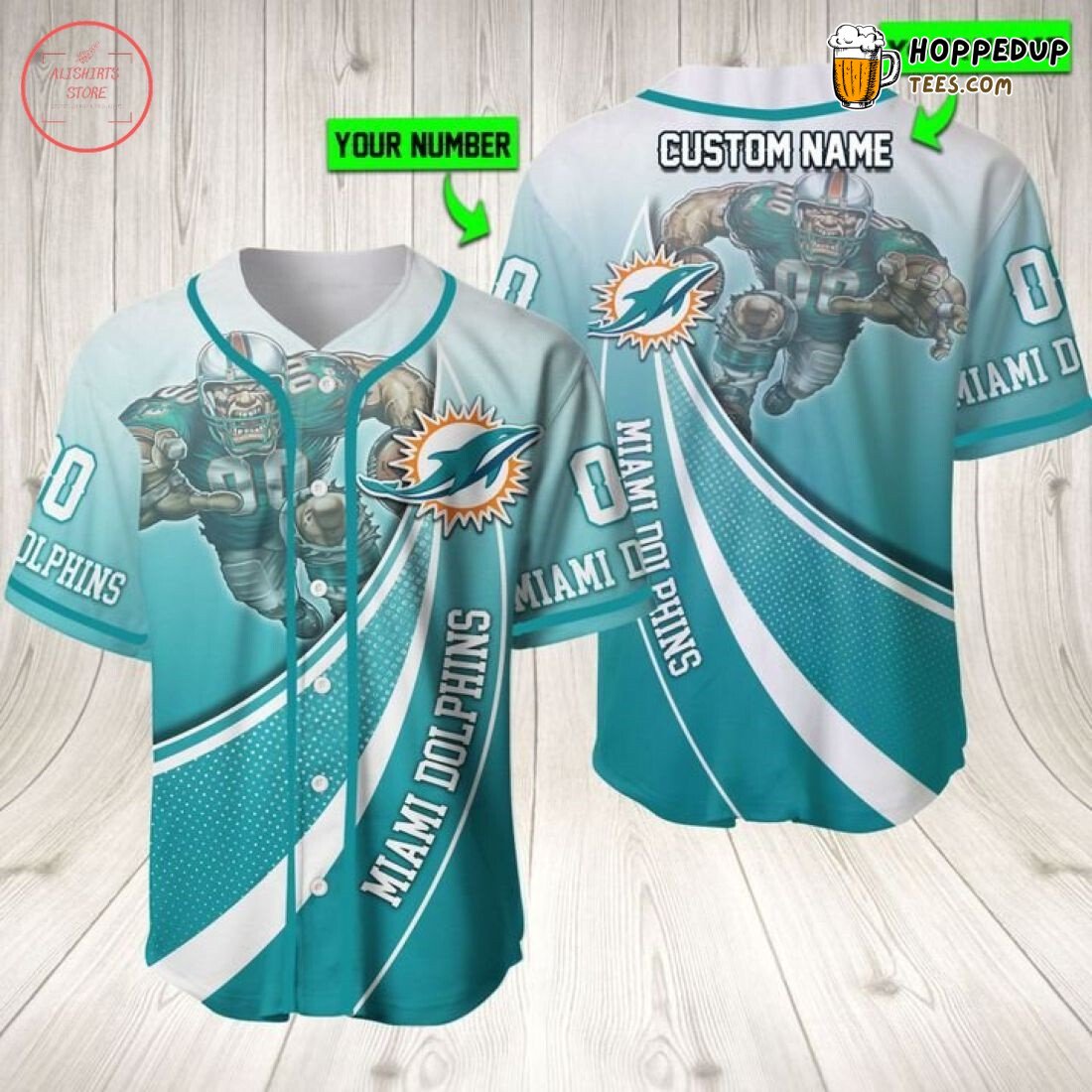 Miami Dolphins Aqua Custom Number Unisex Baseball Jersey Tailored Look