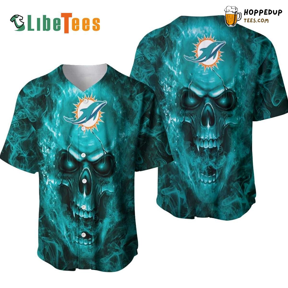 Miami Dolphins Baseball Jersey Flaming Skull Design Perfect Fan Gift