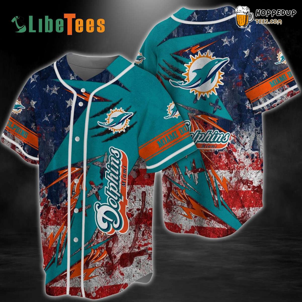 Miami Dolphins Baseball Jersey Stars Stripes Design Patriotic Fan Gift Top