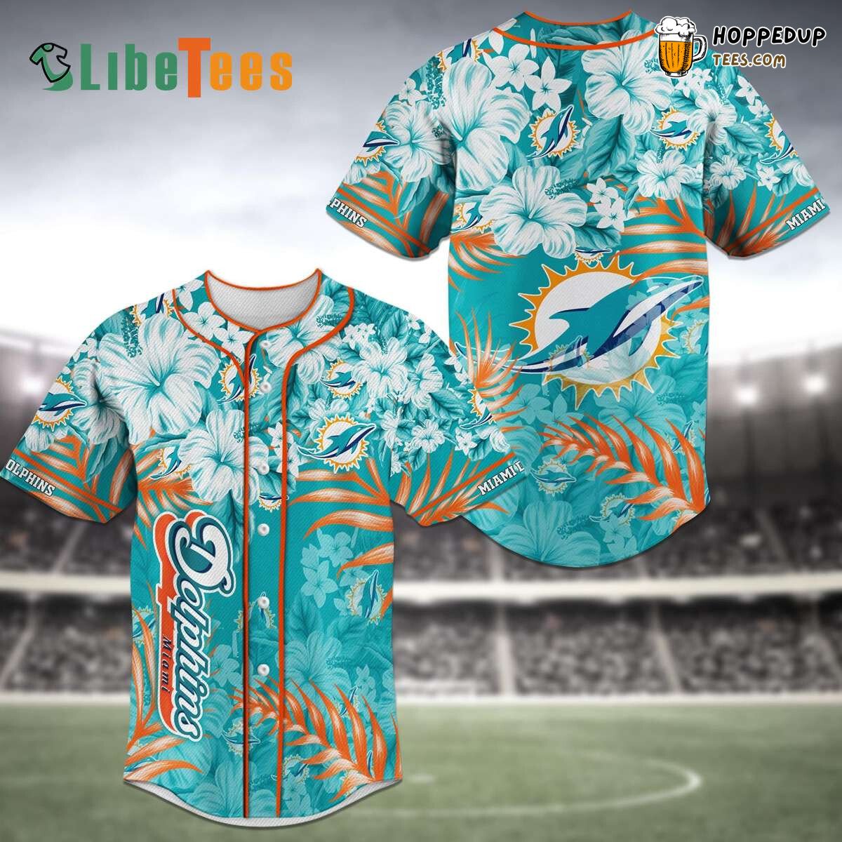 Miami Dolphins Baseball Jersey with Floral Logo Unique Fan Gift Top