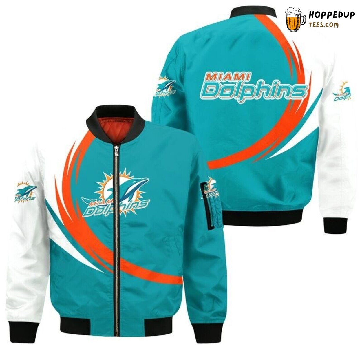 Miami Dolphins Bomber Jacket Distinctive Curve Graphic Design