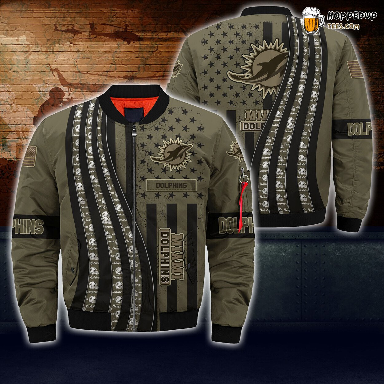 Miami Dolphins Camo Seasonal Bomber Jacket NFL Collection