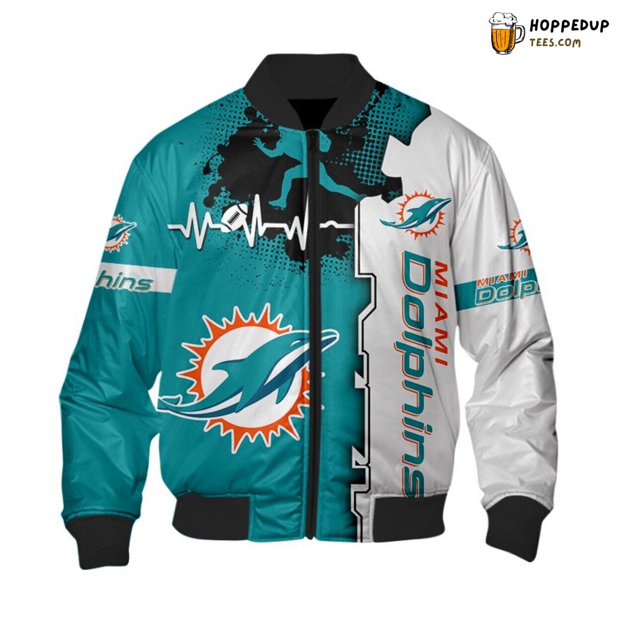Miami Dolphins Heart ECG Line Graphic Bomber Jacket Premium