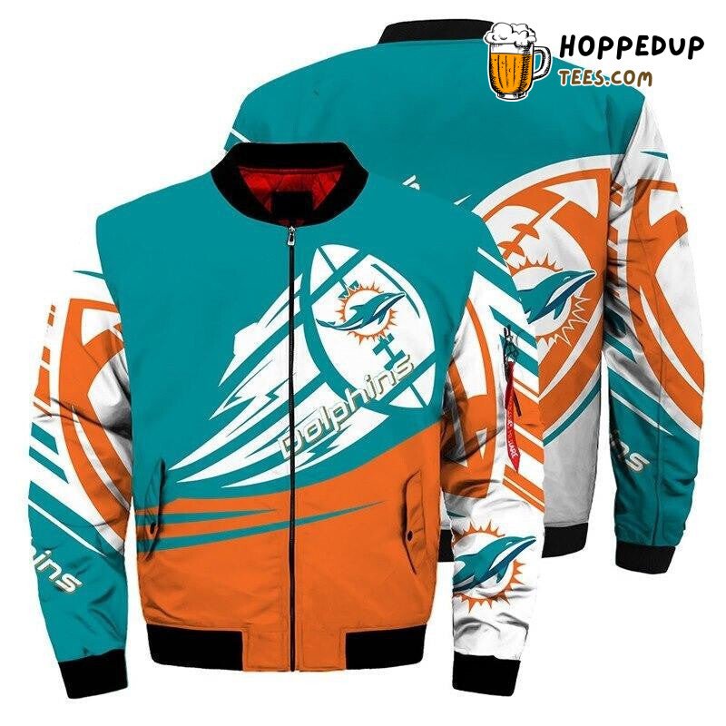 Miami Dolphins NFL Aqua Orange Fan Pride Bomber Jacket Series
