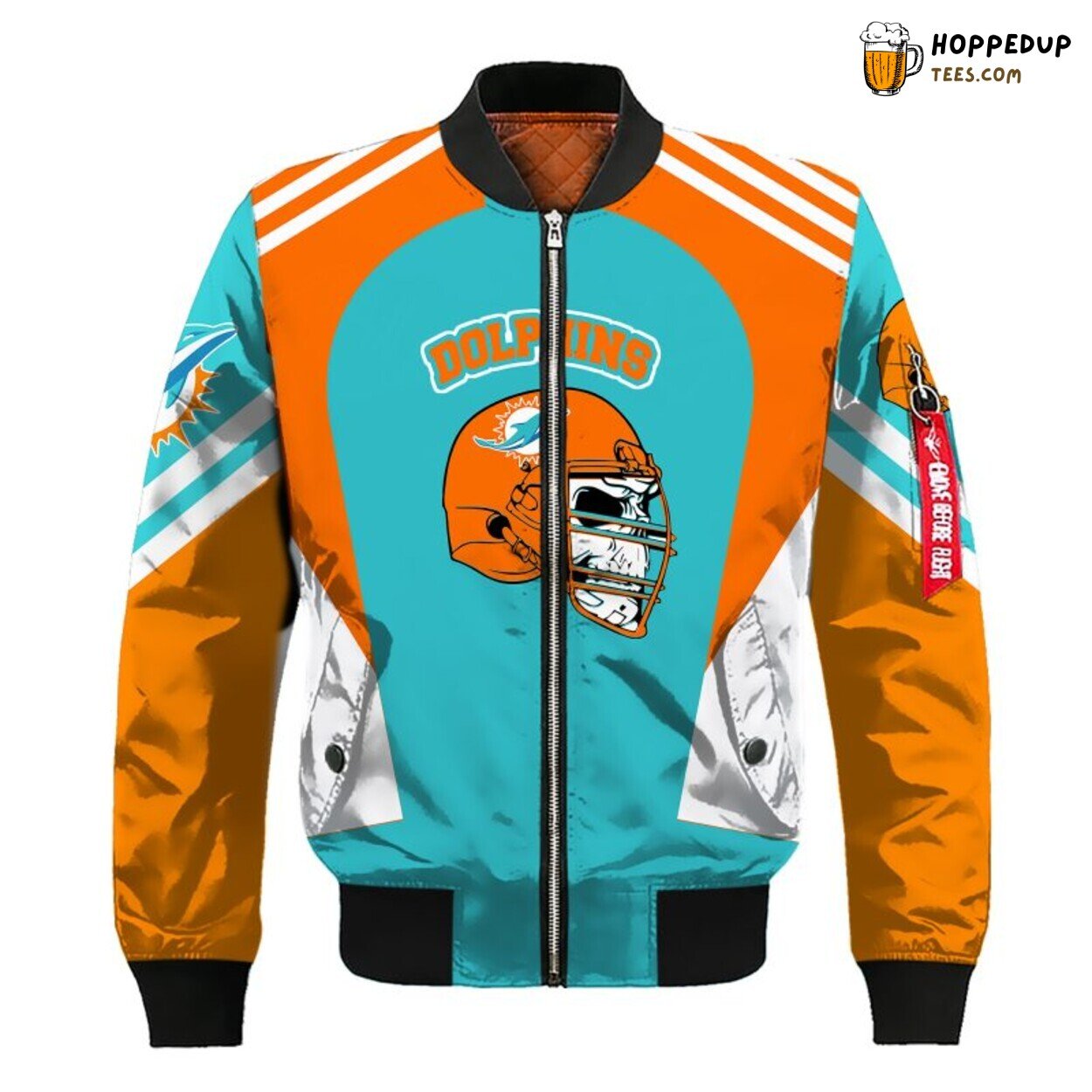 Miami Dolphins NFL Bomber Jacket Skull Blue Orange Classic