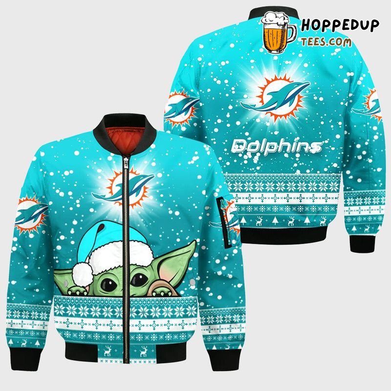 Miami Dolphins NFL Inspired Baby Yoda Bomber Jacket Series