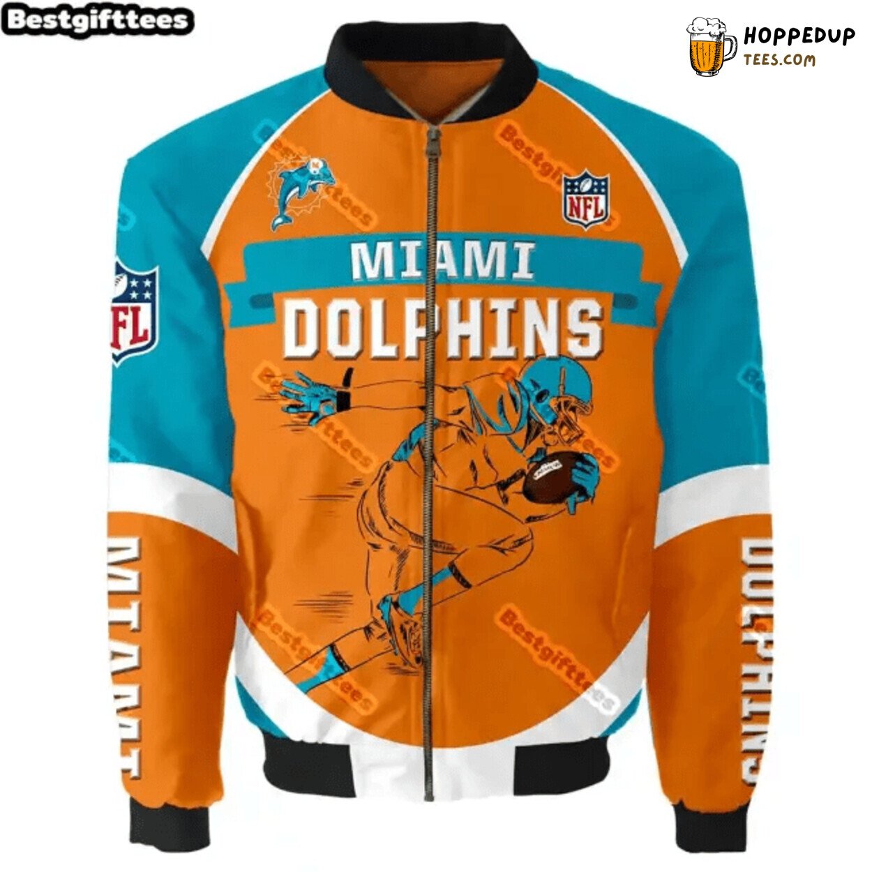 Miami Dolphins NFL Orange Aqua Splash Bomber Jacket Edition Miami Dolphins NFL Orange Aqua Splash Bomber Jacket Edition
