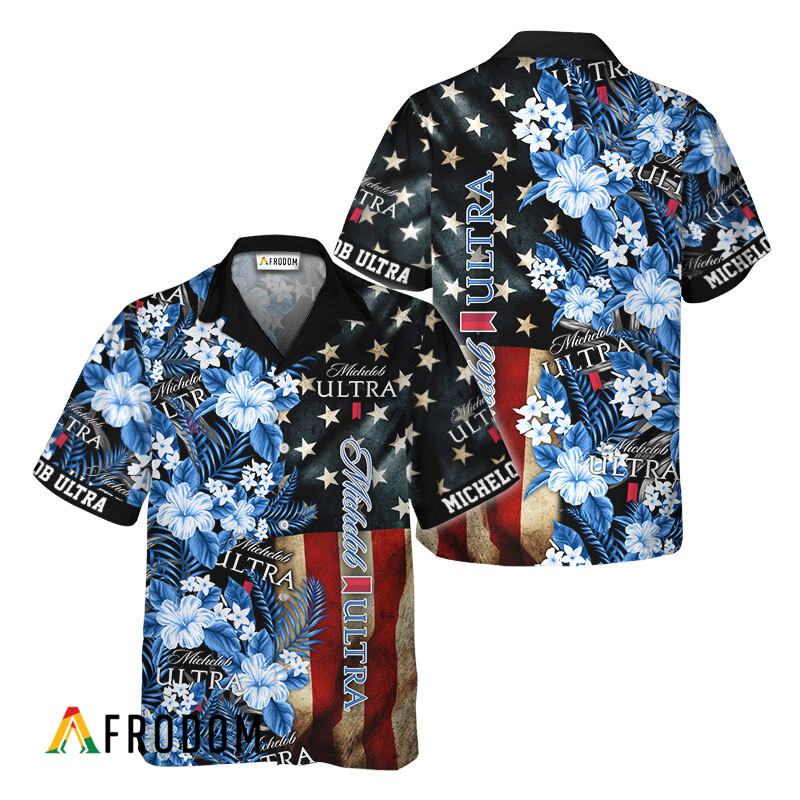 Michelob Ultra American Flag Tropical Flower Hawaiian Shirt HU
