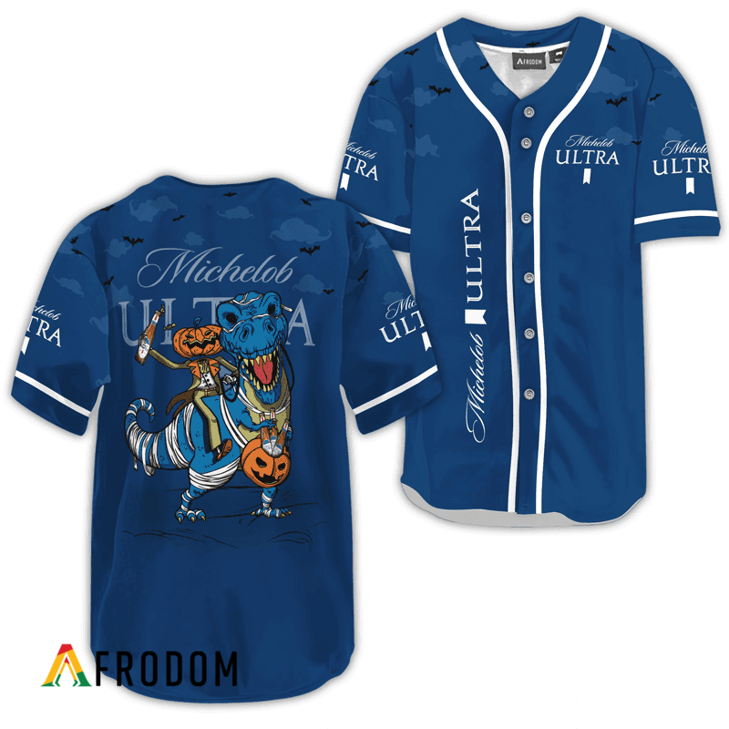 Michelob Ultra Blue Halloween Dinosaur Baseball Jersey HU