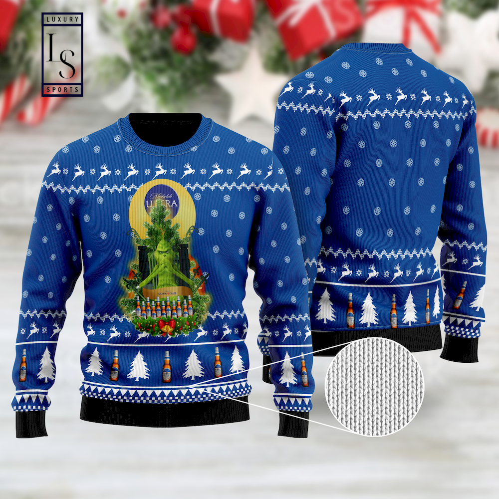 Michelob Ultra Grinch Snow Ugly Christmas Sweater HU