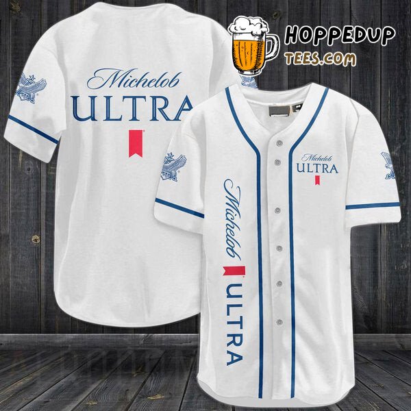 Michelob Ultra Inspired White Baseball Jersey Unique Distinctive Look Design