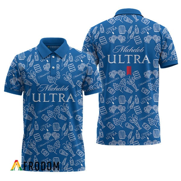 Michelob Ultra Polo With Blue Doodle Art Design HU