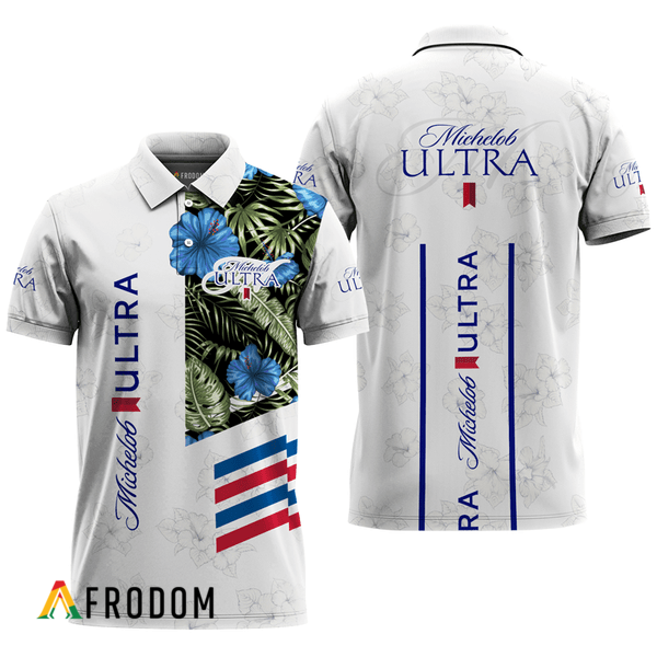 Michelob Ultra Polo With White Tropical Flower Design HU