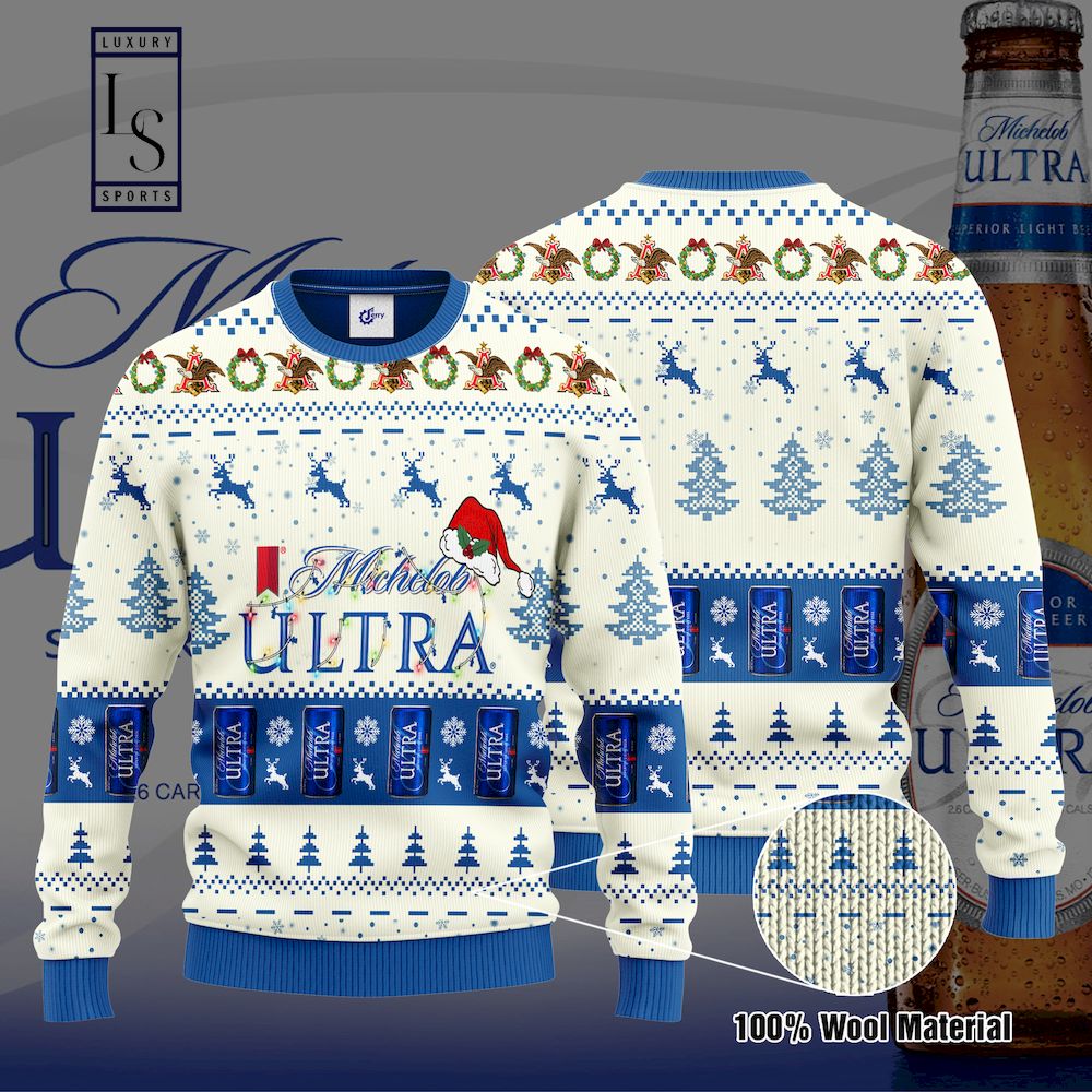 Michelob Ultra Santa Hat Christmas Ugly Christmas Sweater HU