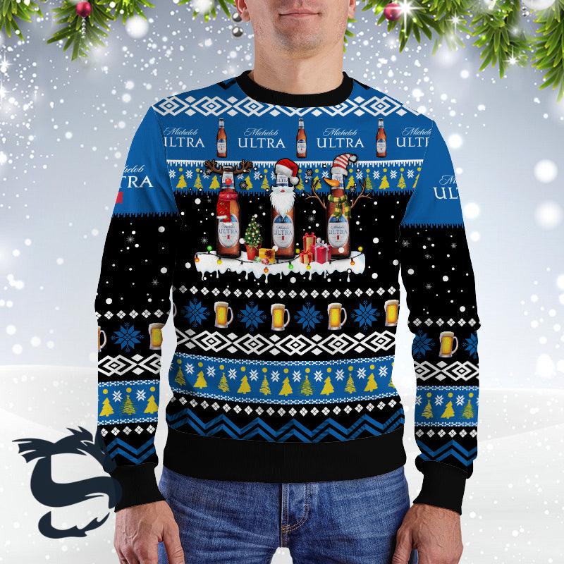 Michelob Ultra Santa Reindeer Snowflake Christmas Sweater HU